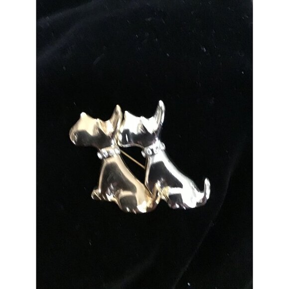 Scotty Brooch, Gold and Silver Pair Pin  Rhinestone Collars - Picture 4 of 5